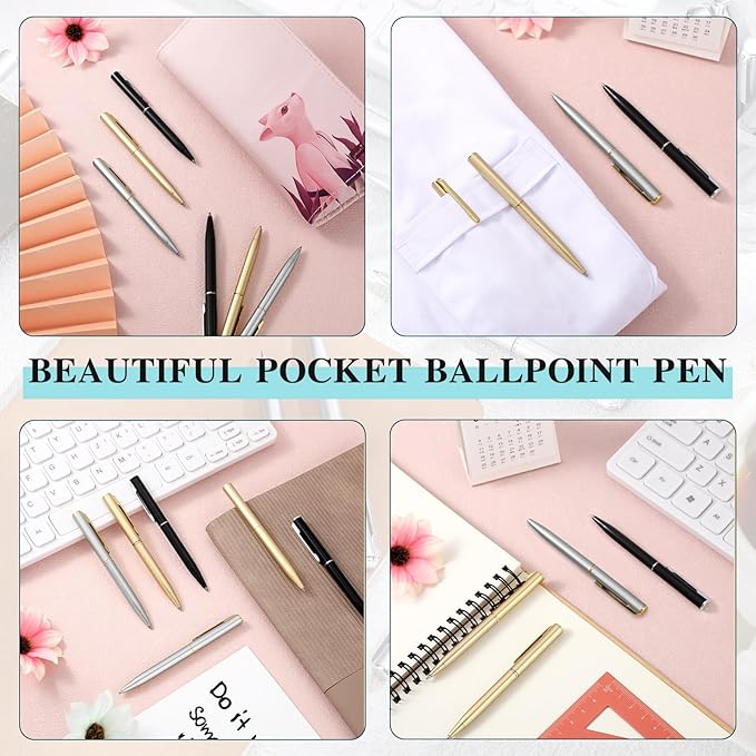 Teling 72 Pcs Small Ballpoint Pen Mini Pens Bulk 4 Inch Short Small Tiny Black Ink Ballpoint Writing Tool for Notebook Pockets Signature Notepads School Office(Sliver, Gold, Black,Classic Style)