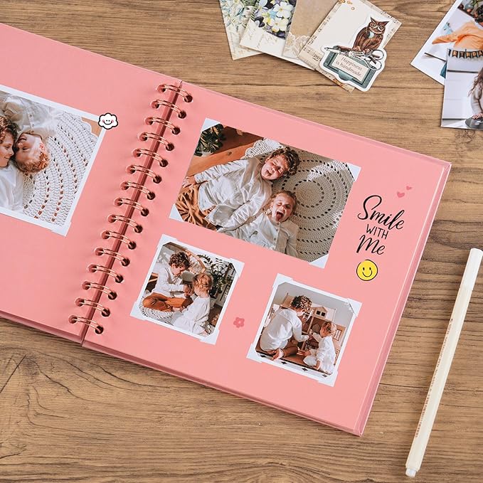 potricher 8 x 8 Inch DIY Scrapbook Album 40 Pages Hardcover Kraft Paper Scrap Book Photo Albums Memory Book for Wedding and Anniversary Family (Pink, 8 Inch)