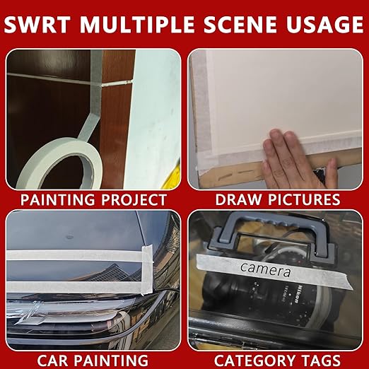 SWRT Masking Tape 1 inch x 55 Yards x 24 Rolls (1320 Total Yards), Adhesive Painting Tape Bulk for General Purpose Beige White Color for Painting, Crafting, School Stationery, Arts, Home Use etc