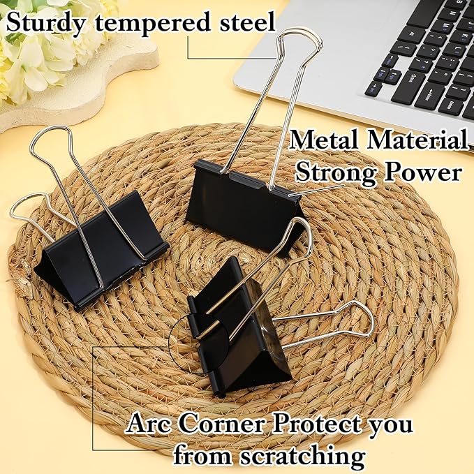 24 Pack 3 Inch Binder Clips Extra Large- Heavy Duty Large Binder Clips Jumbo for Office, Home, School - Black XXL Paper Clamps (3“ x 5.7")