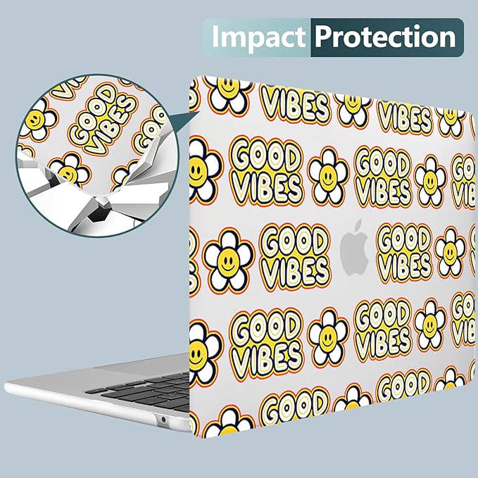 KEROM Compatible for MacBook Air 13 inch Case 2025 M4, 2024-2022 M3 M2 A3240 A3113 A2681, Cute Sleek Aesthetic Plastic Hard Shell with Keyboard Cover for MacBook Air 13.6 inch Case, Good Vibes