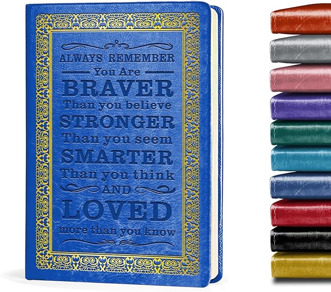 Dark Blue A5 Lined Leather Journal Notebook,Inspirational Leather Journal Notebook for Men Women,200 Pages 100 Gsm Thick Ruled Paper Daily Diary for School,Travel,Business,Work (Dark Blue)