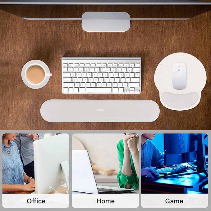 MOSISO Wrist Rest Support for Mouse Pad&Keyboard Set, Circle Curved Ergonomic Mousepad&Coaster Non-Slip Base Home/Office Pain Relief&Easy Typing Pad with Soft Cloth&Silicone Lining, Stone Gray