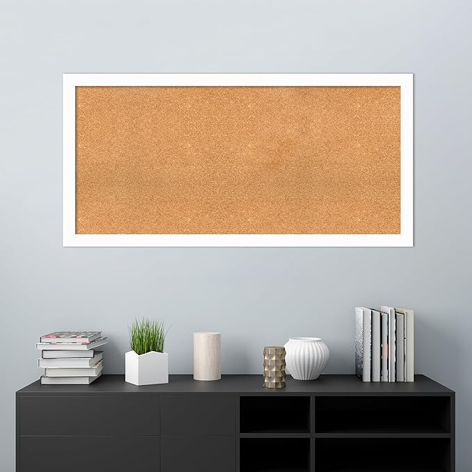 Amanti Art Natural Cork Board for Wall, 27x55 Vision Board with White Frame, Oversize Corkboard Office Decor for Home Organization, Casual Corkboard Pinboard to Display Items for Home Organization in