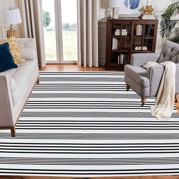Black and White Striped Outdoor Rug 4' x 6' Front Porch Rug Machine Washable Front Door Mat Indoor/Outdoor Area Rugs Floor Mat for Farmhouse/Front Porch/Entryway/Laundry Room