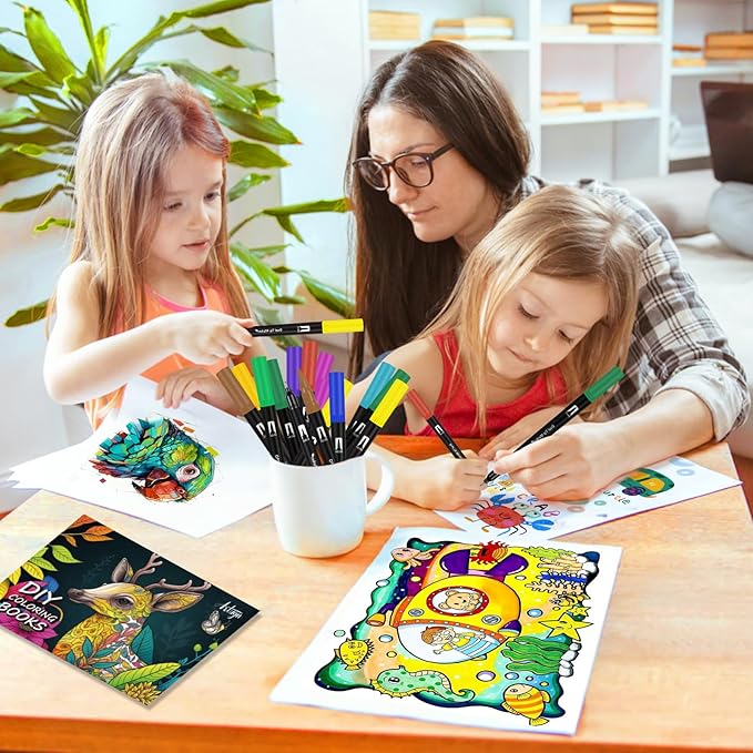 Dual Markers Brush Pens for Adult Kids Coloring Books, 168 Colors Art Marker Set with Fine & Brush Tip Pen for Bullet Journaling, Coloring, Drawing, Hand Lettering, Calligraphy, Art Supplies