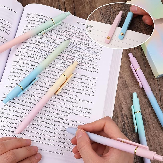 ITAWIXS Gel Pens, 6 Pcs 0.5mm Quick Dry Black Ink Pens Fine Point Smooth Writing Pens, Cute Office School Supplies Gifts for Women