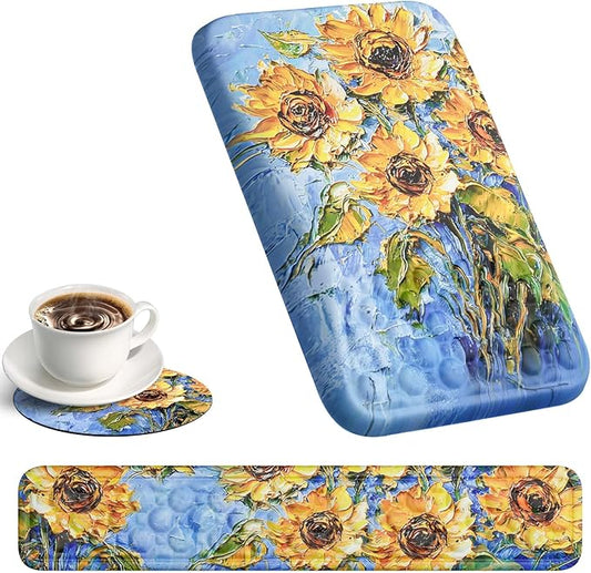 Ospelelf 3 in1 Ergonomic Wrist Rest Pad for Computer Keyboard and Mouse, Large Mouse Pad Set with Support for Office, Sunflower