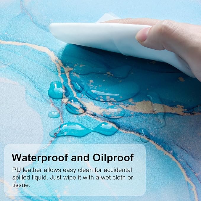 QiyI Large Mouse Pad, PU Leather Desk Mat for Desktop, Waterproof Gaming Pad, Marble Full Desk Accessories Keyboard Mousepad, Abstract Art Home Office Décor 31.5" x 11.8" - Blue Pink Fluid