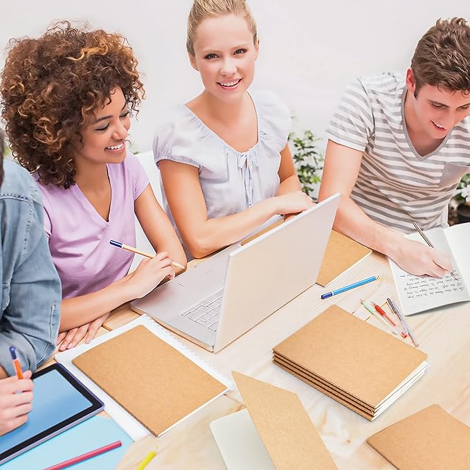 feela 60 Pack Kraft Notebooks Bulk, Lined Travel Journals Note Pad Notebooks for Men Women Girls Students, Making Plans Writing Memos Office School Supplies, A5, 60 Pages, 8.3” X 5.5”