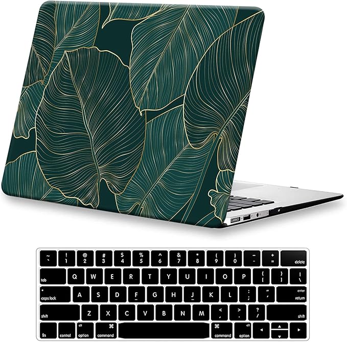 KEROM Compatible for MacBook Air 13 inch Case 2025-2022 M4 M3 M2 A3240 A3113 A2681, MacBook Air M4 13 inch Case, Protective Plastic Hard Shell & Keyboard Cover for Mac Air 13.6'', Green Leaves