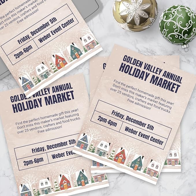Snowy Village Holiday Letterhead / 50 Sheets / 8.5" x 11" Festive Winter Wonderland Neighborhood Holiday Paper/Decorative Snow Houses Christmas Stationery