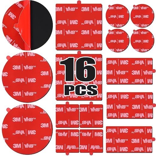 16 Pack 3M VHB 5952 Foam Tape, Double-Sided Heavy Duty Mounting Tape – 1 Inch & 2 Inch, Square, Rectangle & Round Shapes, Waterproof & Heat Resistant, for Car, Home Decor & Outdoor Use