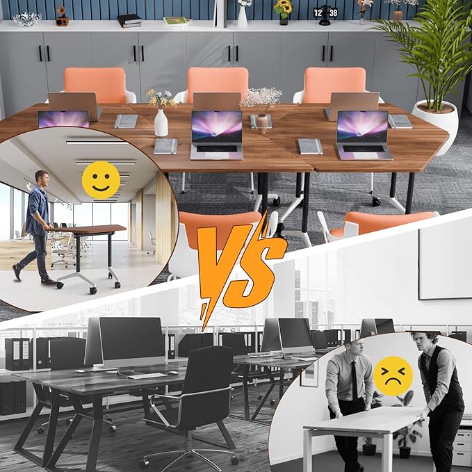 Conference Table, Folding Conference Desk Modern White, Seminar Table with Wheels, 2-10 People for Office, Meeting Break Room (8, 1915TXH, 47IN)