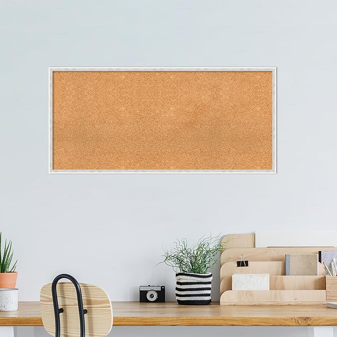 Amanti Art Natural Cork Board for Wall, 21x45 Vision Board with White Frame, Oversize Corkboard Office Decor for Home Organization, Modern Corkboard Pinboard to Display Items for Home Organization in