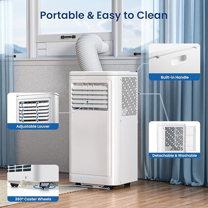 ZAFRO Portable Air Conditioners, 8000 BTU, 3 in 1 Portable AC Unit with Window Kits, Fan & Dehumidifier Modes, Cools up to 350 Sq.Ft, LED Display/Remote Control, 24H Timer for Living Room, Bedroom