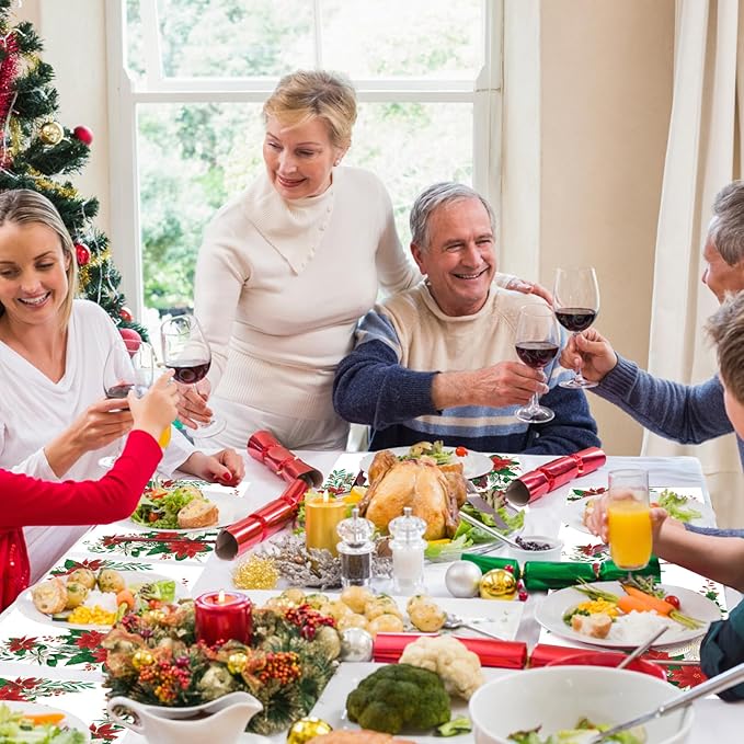 50 Pack Christmas Velvet Poinsettia Paper Placemats,16x 11 Inch Red Poinsettia Flower Disposable Placemat Seasonal Winter Poinsettia Golden Tablemats for Kitchen Dining Christmas Party Supplies
