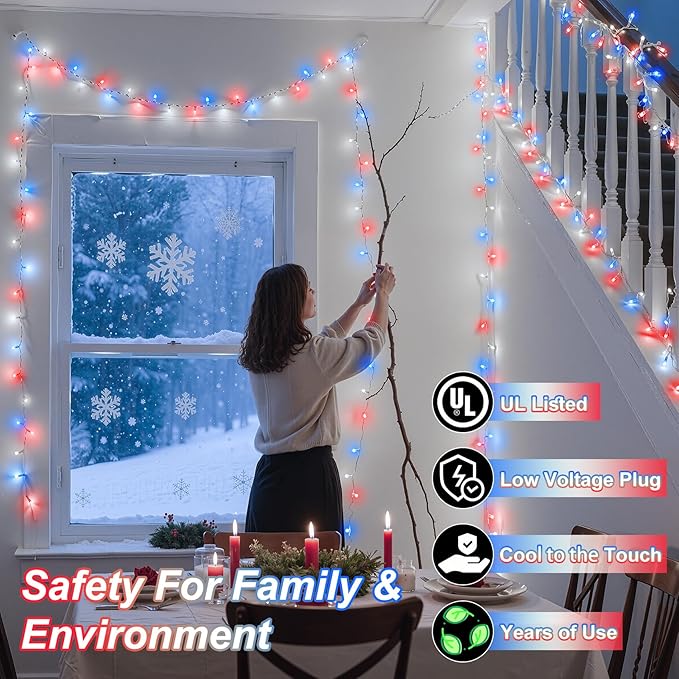 1500 LED 470FT Christmas String Lights Outdoor, 12 Pro Modes and Timer Memory & Brightness, Plug in Waterproof Clear Wire Twinkle Light for for Xmas Yard Tree Wedding Party Decor Red White Blue