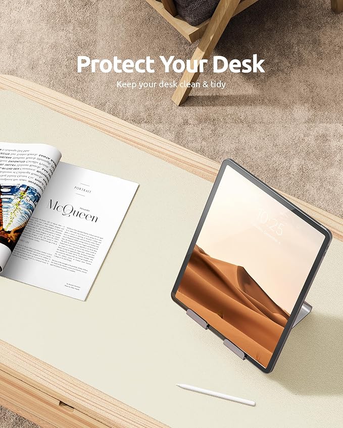 YSAGi Leather Desk Protector, Office Mat, Large Mouse Mat, Non-Slip PU Leather Blotter, Laptop Desk Mat, Waterproof Writing Pad for Office and Home (Cream, 31.5" x 15.8")