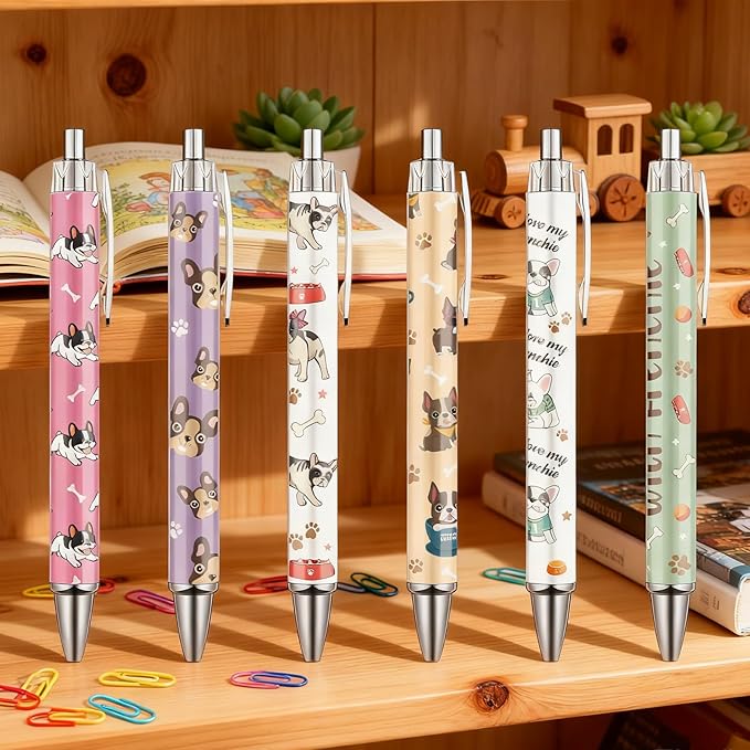 French Bulldog Ballpoint Pens - 24Pcs Cartoon Dog Pen Set Frenchie Animal Retractable Smooth Writing Ballpoint Pen Gift for Women Men Dog Lovers Teen Office Teacher Students Party Supplies