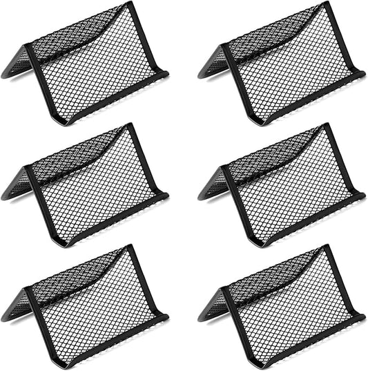 Golden Pearl Black Metal Mesh Business Card Holder Desk Business Card Organizer for Desk Office Name Card with 50 Name Card Capacity-6pcs