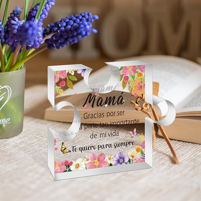 Yopyame Spanish Mom Birthday Gifts - Regalos para Mamá Acrylic Plaque Colorful Flower Keepsake Paperweights Gifts for Mom in Spanish Christmas Mothers Day Desk Sign for Mom from Daughter Son