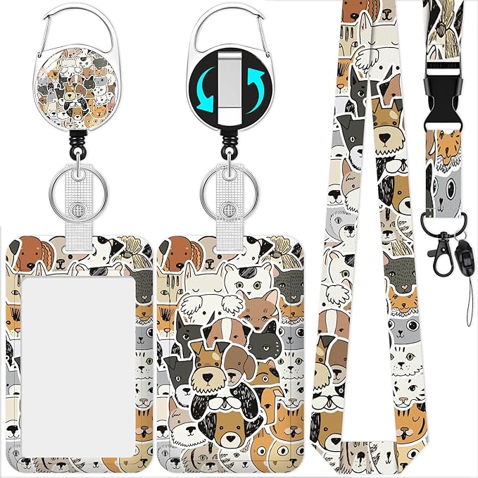 Cute Dog Badge Holder Reel Lanyard,ID Card Badge Holder Retractable Name Tag Clips for Doctor Nurse Teacher Office Student