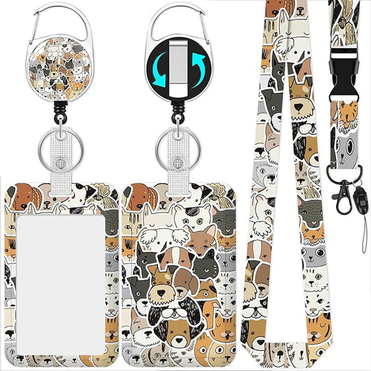 Cute Dog Badge Holder Reel Lanyard,ID Card Badge Holder Retractable Name Tag Clips for Doctor Nurse Teacher Office Student