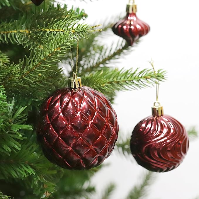 Christmas Ornaments Set with 36pcs Shatterproof Christmas Tree Decorations Multi-Size Christmas Ball Ornaments with 7 Styles Burgundy