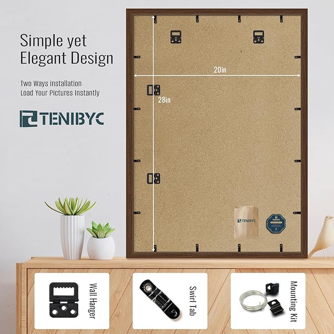 20x28 Picture Frame 4 Pack - Brown Wood, 20 x 28 Poster Frame for Gallery, Home and Office, Horizontal and Vertical Wall Hanging