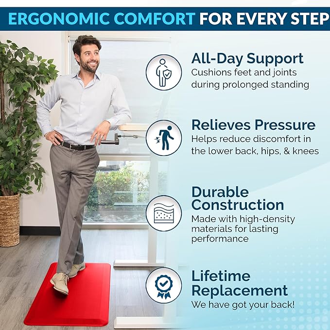 ComfiLife Anti Fatigue Floor Mat – 3/4 Inch Thick Kitchen Mats for Floor, Standing Desk Mat, Kitchen Rug – Comfort at Home, Office – Durable – Stain Resistant – Non-Slip (24" x 70", Scarlet Orange)