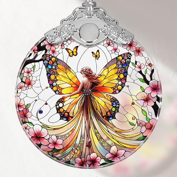 Butterfly Fairy Christmas Ornament - Stained Glass, Tree Decor, Gift Exchange Idea