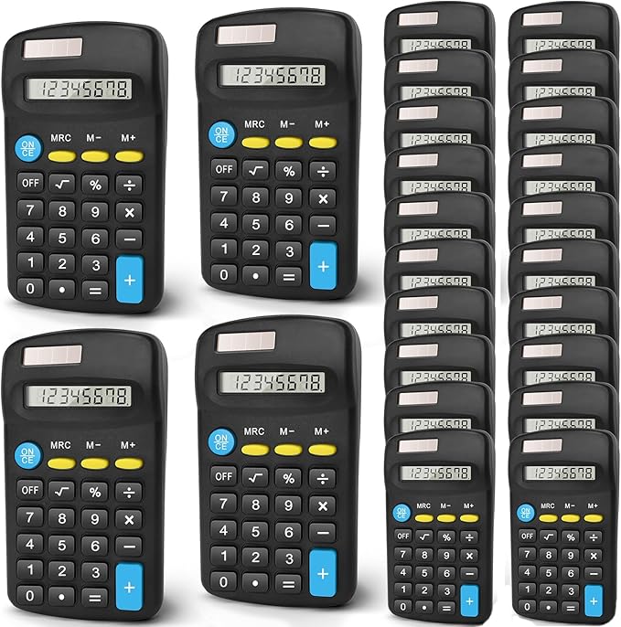 24 Pack Basic Calculators for Students, Pocket Calculator Bulk Classroom Mini Calculators Solar and Battery Dual Powered Handheld Calculator 8 Digit Display for Office School and Home