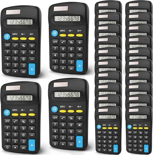 24 Pack Basic Calculators for Students, Pocket Calculator Bulk Classroom Mini Calculators Solar and Battery Dual Powered Handheld Calculator 8 Digit Display for Office School and Home