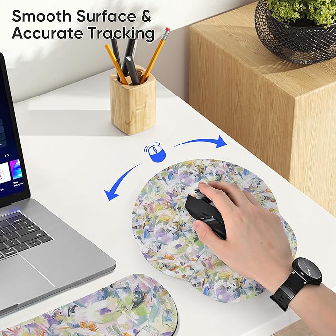 RRICHEN Mouse Pad with Wrist Rest, 3-in-1 Computer Mouse Pads, Keyboard Wrist Rest and Coaster Set, Non-Slip Keyboard Wrist Rest and Mouse Pad Set Ergonomic Design (YKMWR-57)