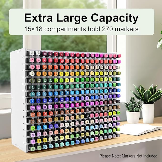 270-Slot Marker Holder with Adjustable Dividers, Marker Storage Organizer for Desk, Home, Office, Craft Room, and Classroom