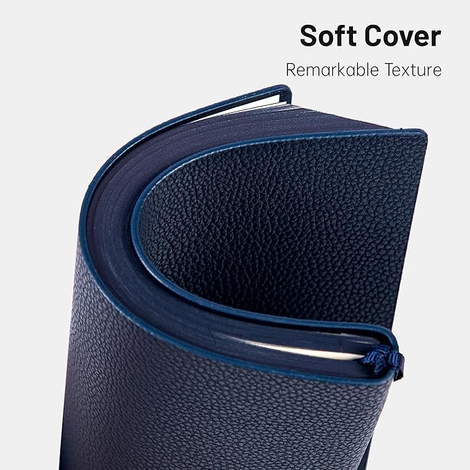 CAGIE Lined Journal Notebook for Men & Women,176 Pages A5 Medium Size Softcover Leather Journals for Writing,Travel,Business,Work & School, 100 GSM Thick Paper (5.7'' x 8.3'') (Navy Blue)