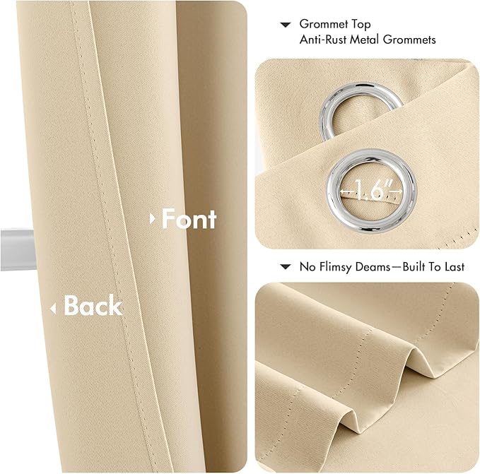 MIULEE Cream Beige Blackout Curtains for Bedroom Living Room 84 Inches Long 2 panels, Thermal Insulated Room Darkening Drapes Solid Grommet Top Noise Reducing Light Blocking Window Curtains 40x84 Inch