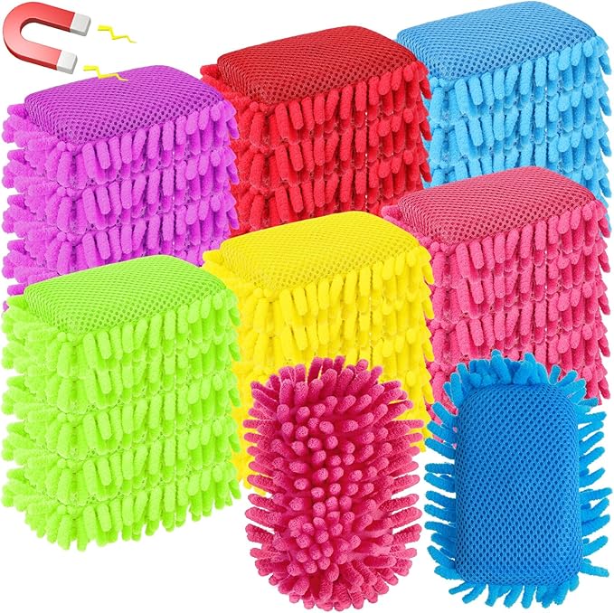 Sherr 30 Pcs Microfiber Shag Dry Erasers Bulk Magnetic Whiteboard Eraser Washable Colorful Chalk Board Eraser Markers Chalk Home School Classroom Office Supplies(Vivid Color)