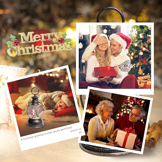 Christmas Snow Globes, Santa Claus and Dog Christmas Lantern with 8 Songs, 6H Timer Battery & USB Powered Glitter Music Box for Christmas Table Decorations Holiday Girl Boy Adults Gifts