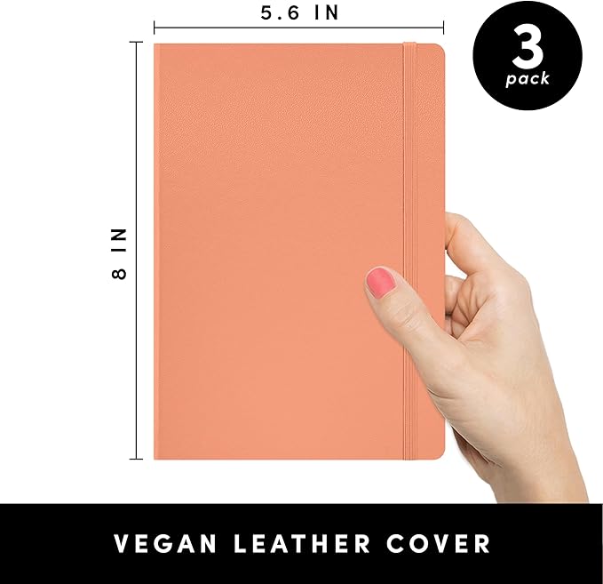 PAPERAGE Lined Journal Notebook, 3 Pack, (Coral, White, Sky Blue), 160 Pages, Medium 5.6 in x 8 in - 100 GSM Thick Paper – Hardcover Journaling Notebook for Work, School & Note Taking