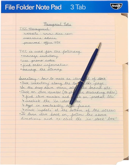 Find It File Folder Notepad - Pack of 36-9.5 x 12.5 Inch Notebook Organizer Folders for Filing, Document, and Clipboard Organization - Cream