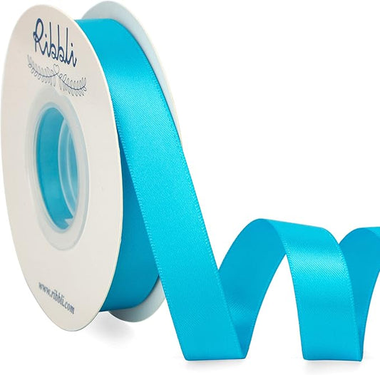 Ribbli Turquoise Blue Satin Ribbon 5/8 inch x Continuous 25 Yards,Double Faced Satin Use for Craft, Gift Wrapping, Christmas Ornaments, Hair Bows, Bouquet Bows