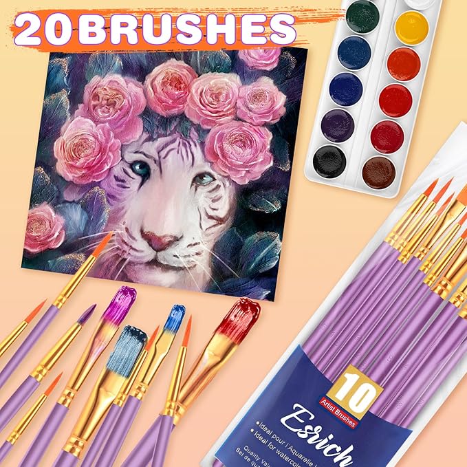ESRICH Paint Brushes Set,2 Packs 20 Pcs Acrylic Paint Brush Set,Watercolor Oil Acrylic Nylon Hair Brushes,Artist Paintbrushes for Acrylic Oil Watercolor Painting Artist Professional Kits,Purple