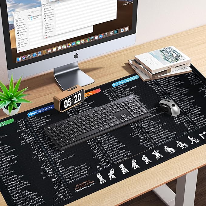 Keyboard Shortcuts Mouse Pad, Windows/Excel/Word/PPT/Classic Outlook Cheat Sheet Desk Mat, Large XXL Mousepad for Employees Coworkers Appreciation Gifts,35.4×15.7 inch