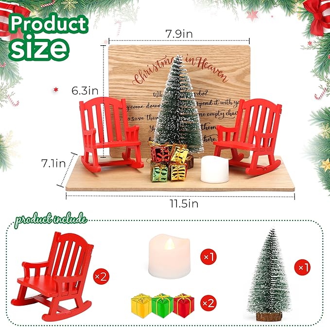 Christmas in Heaven Memorial Gift Empty Rocking Chair Ornament Save A Seat Memorial Xmas Decor Candle Holders Wooden Remembrance Sign