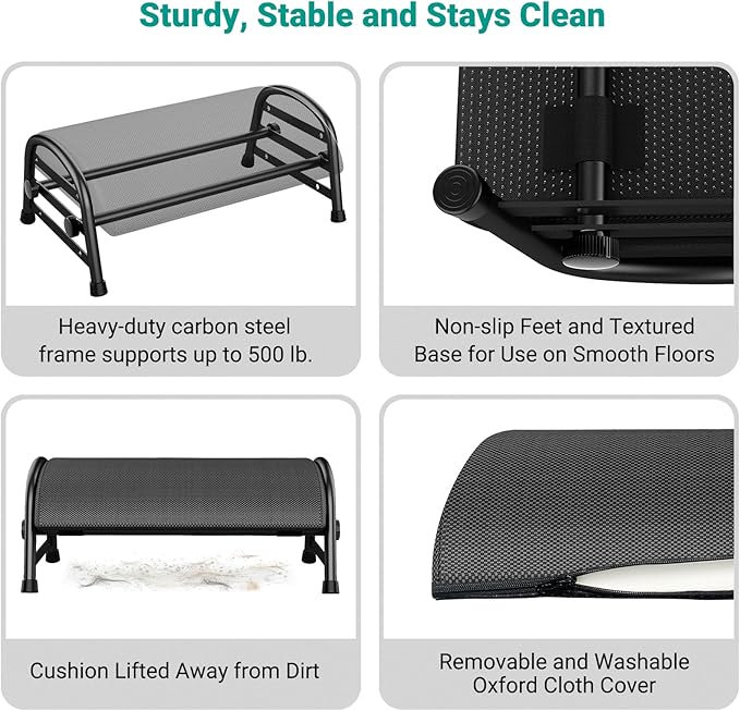 Adjustable Foot Rest for Under Desk at Work, Ergonomic Under Desk Footrest with 6 Positions, Foot Stools for Under Office Desk Chair, Leg Rest for Home, Car, Computer, Gaming Accessories