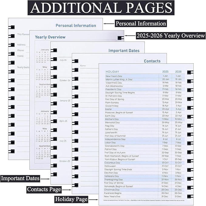 Daily Planner 2025-2026, Weekly and Monthly Planner 2025-2026 Academic Year, July 2025-December 2026 Calender Planner, 8.2"×5.5", 18 Months (JUL.2025-DEC.2026 Black)