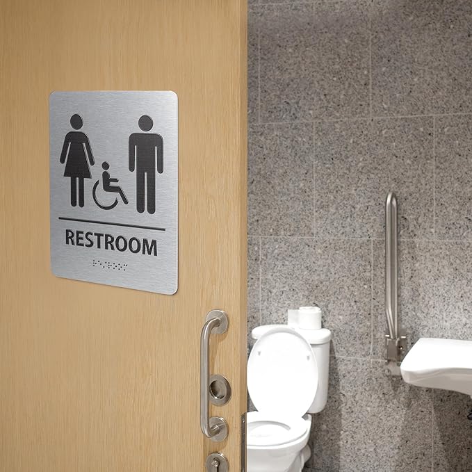 ADA-Mark Modern Restroom Sign for Business - ADA Compliant Braille Bathroom Sign with Easy Installation - 6" W x 8" H