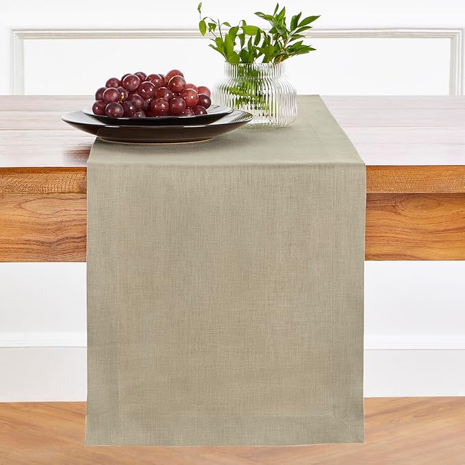 Solino Home Linen Vintage Khaki Table Runner 72 Inches Long - 100% Pure Linen 14 x 72 Inch Table Runner for Fall, Autumn, Thanksgiving - Fete